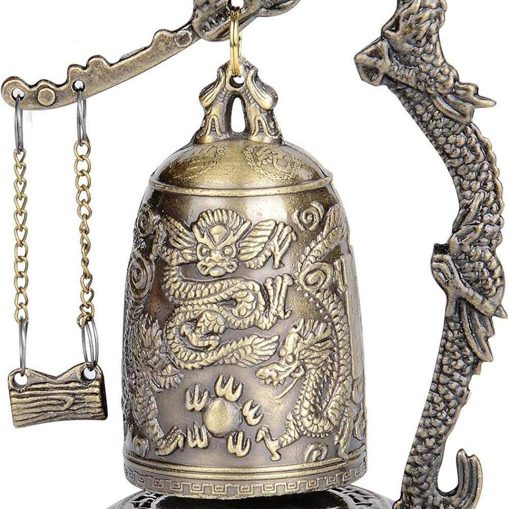 Asian Oriental Brass Gong with Dragon Stand Mini Gong Meditation Bell‎